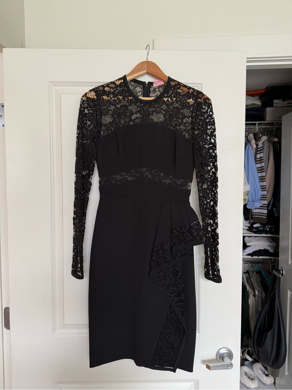 Elie Saab Black Long-Sleeve Lace Sheath Dress